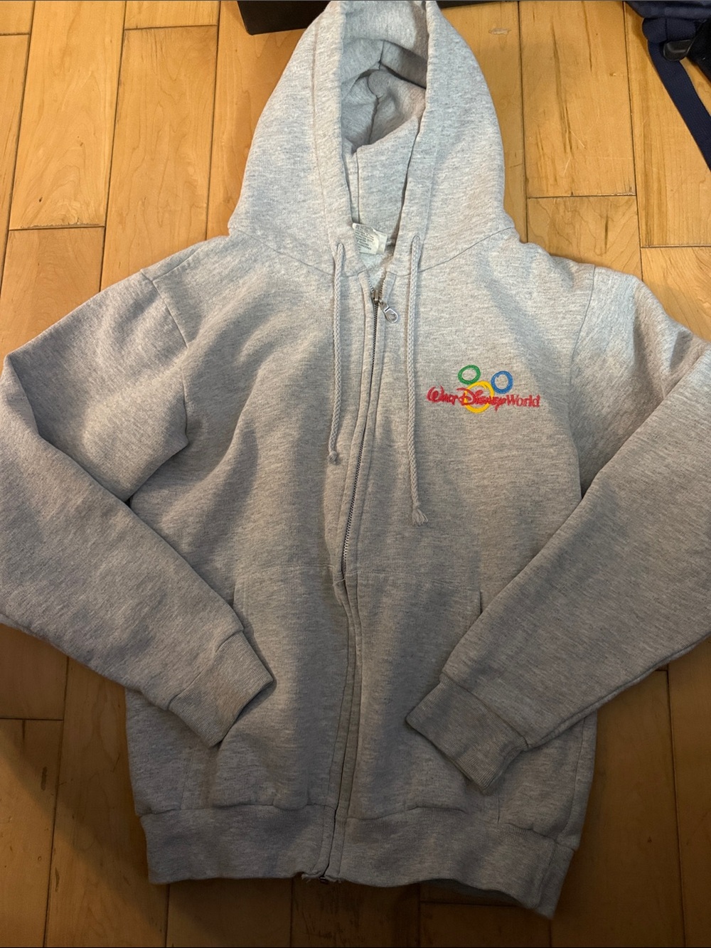 Disney Light Gray Kids Zip-Up Hoodie with Colorful Disney World Logo